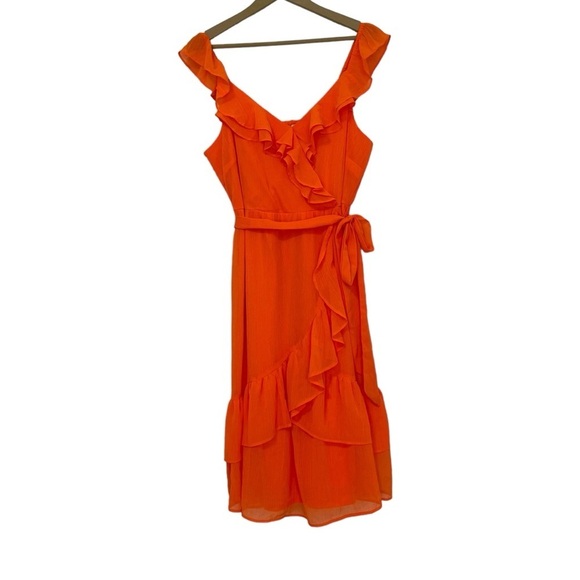 NEW Cato Orange Faux Wrap Ruffle Dress Size 14/16W Formal Party Colorful - Picture 1 of 5